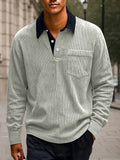 Versatile Color Block Corduroy Polo Shirt