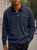 Versatile Color Block Corduroy Polo Shirt