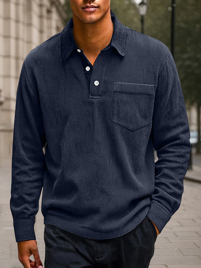 Versatile Color Block Corduroy Polo Shirt