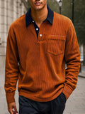 Versatile Color Block Corduroy Polo Shirt