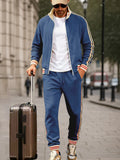 Sporty Contrasting Stripes Jacket Pants Set