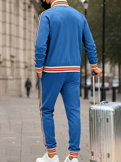 Sporty Contrasting Stripes Jacket Pants Set