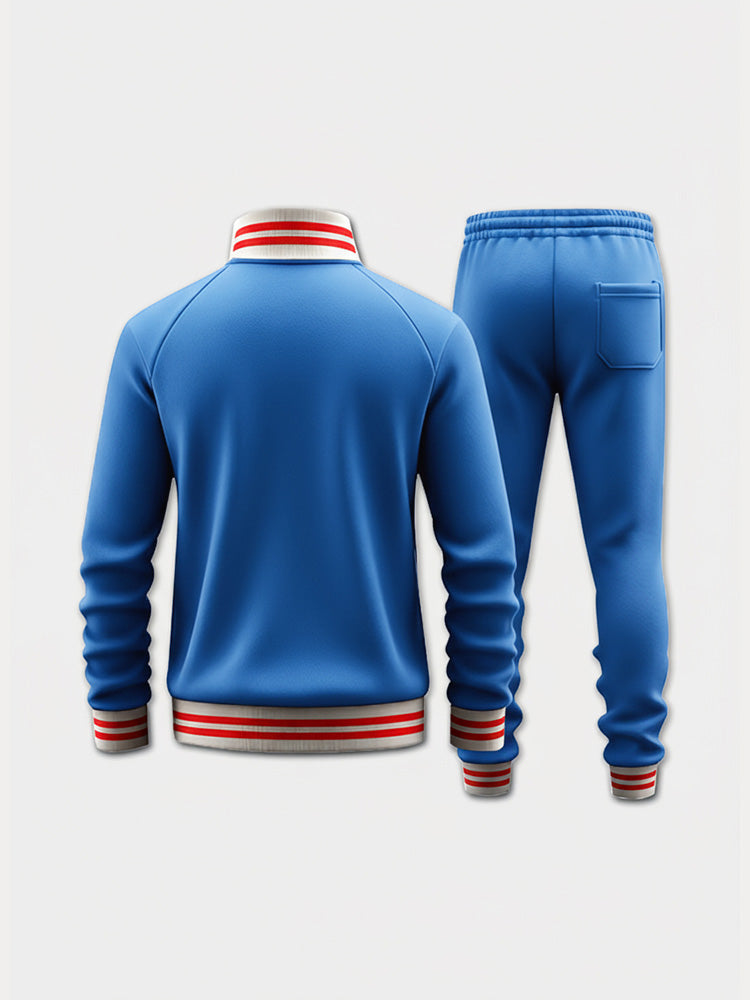 Sporty Contrasting Stripes Jacket Pants Set