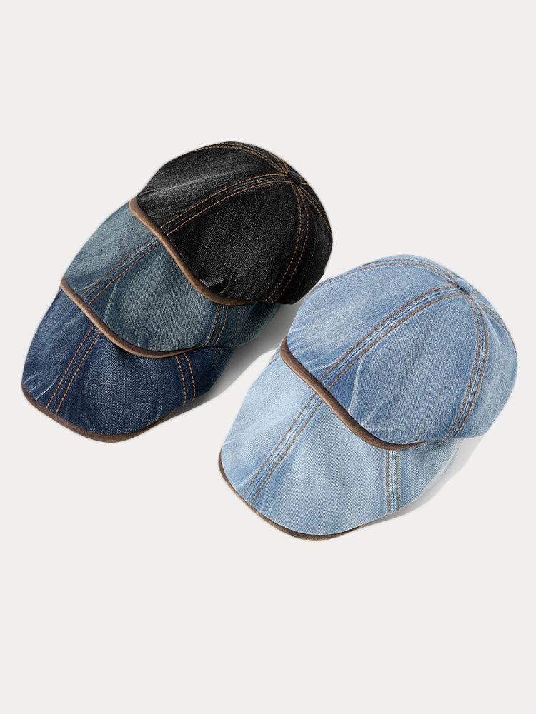 Vintage Cotton Denim Beret Hat