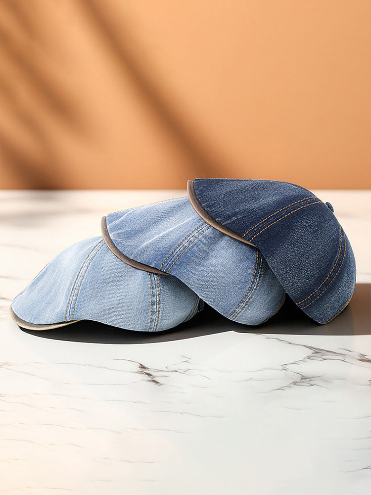 Vintage Cotton Denim Beret Hat