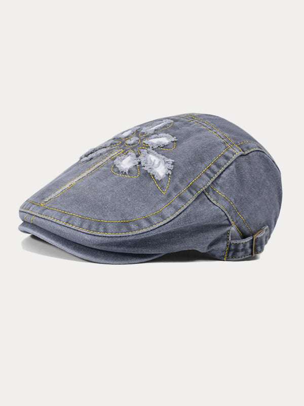 Unique Washed Ripped Denim Beret Hat