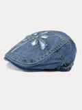 Unique Washed Ripped Denim Beret Hat