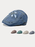 Unique Washed Ripped Denim Beret Hat
