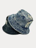 Vintage Distressed Cotton Denim Bucket Hats