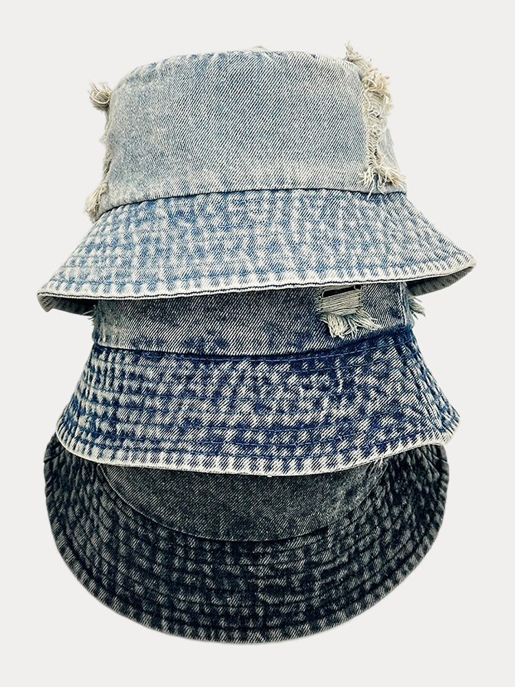 Vintage Distressed Cotton Denim Bucket Hats – COOFANDY display picture 3