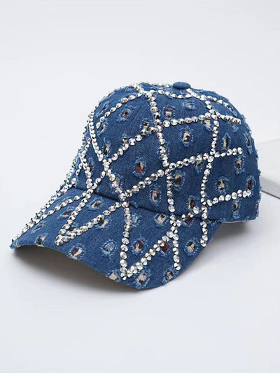 Sparkling Rhinestone Destroyed Torn Denim Cap