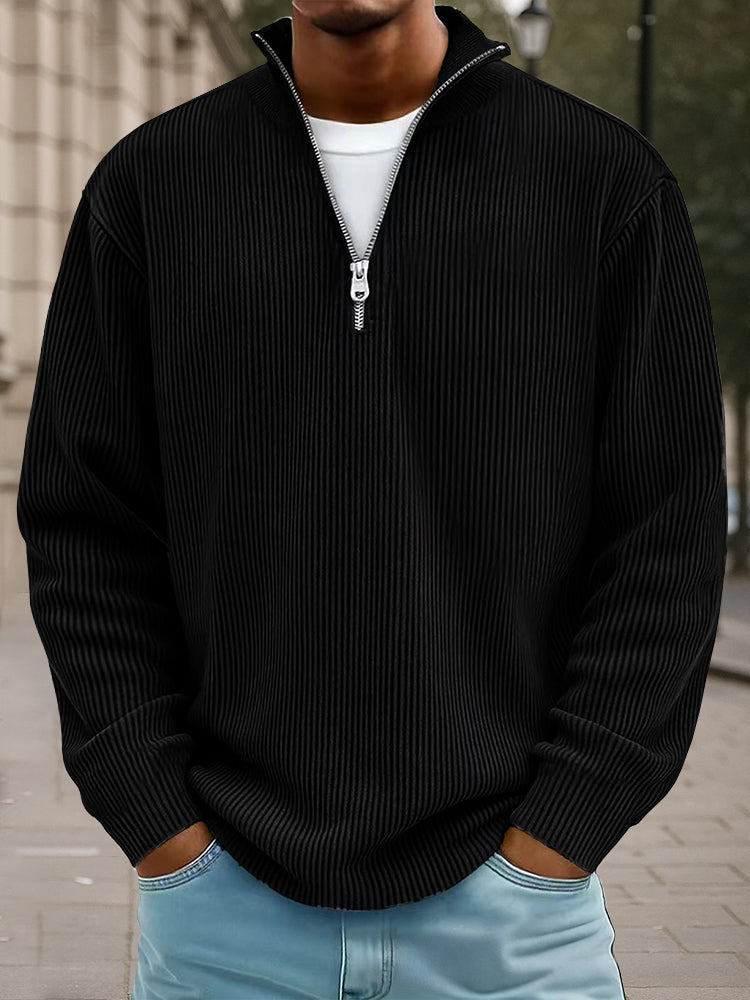 Casual Stand Collar Corduroy Sweatshirt