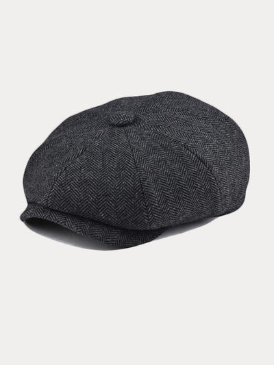 Vintage Herringbone Wool Blend Beret Hat