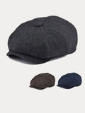 Vintage Herringbone Wool Blend Beret Hat