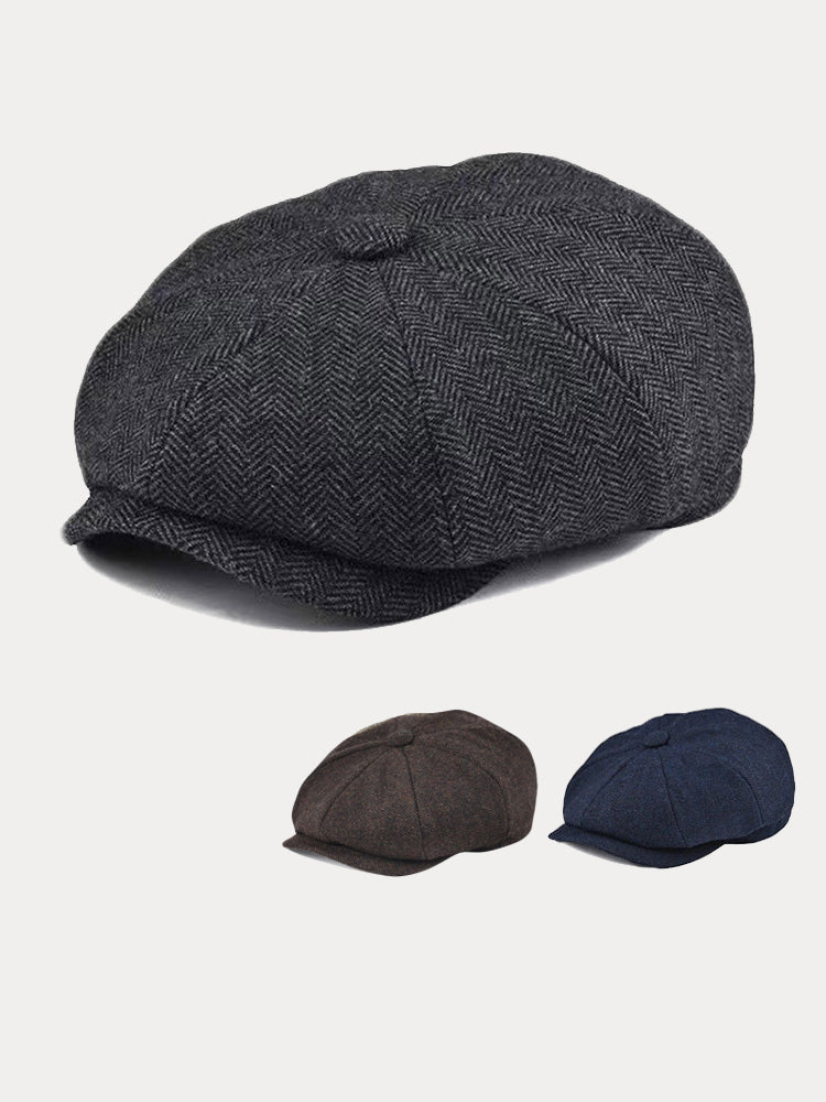 Vintage Herringbone Wool Blend Beret Hat