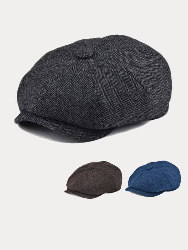 Vintage Herringbone Wool Blend Beret Hat