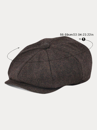 Vintage Herringbone Wool Blend Beret Hat