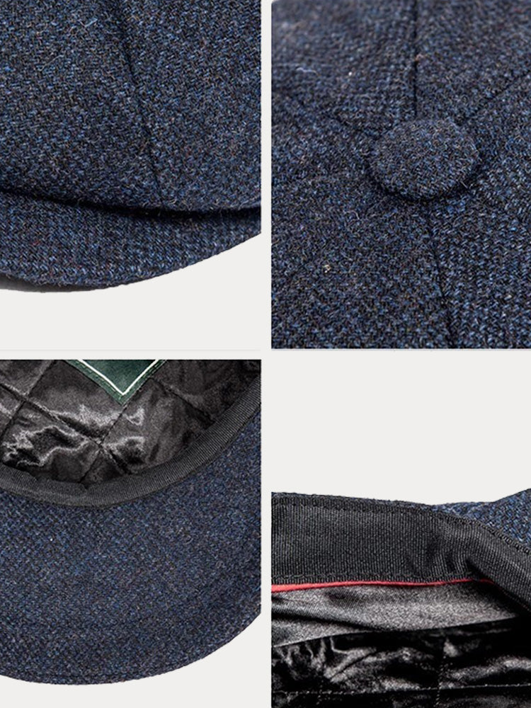 Vintage Herringbone Wool Blend Beret Hat