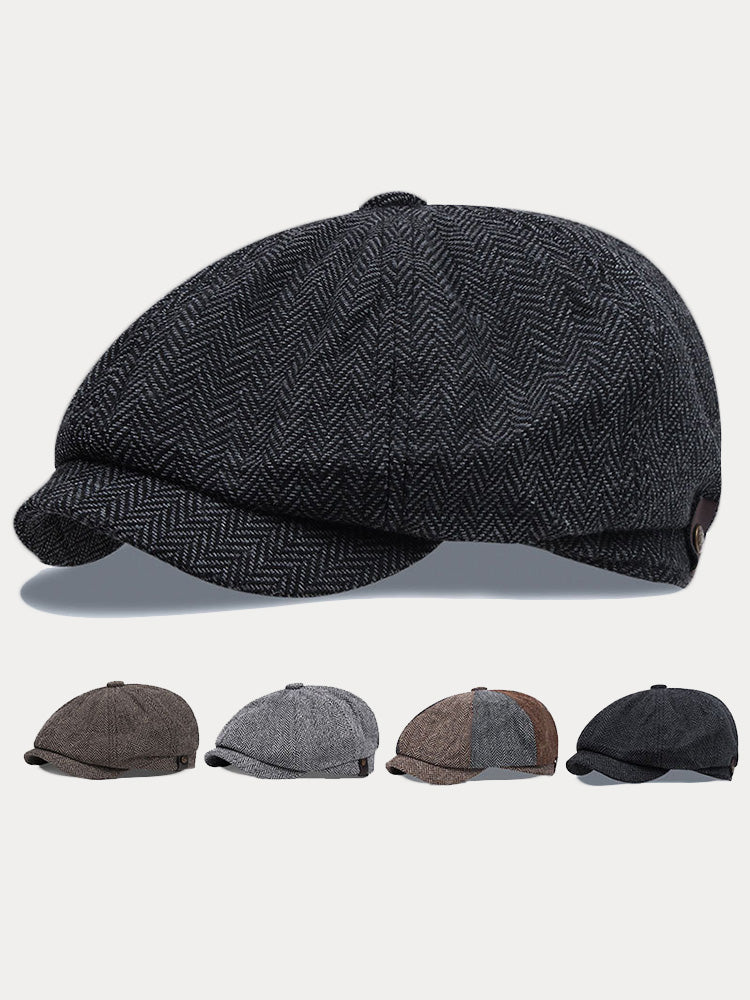 Vintage Herringbone Tweed Newsboy Cap