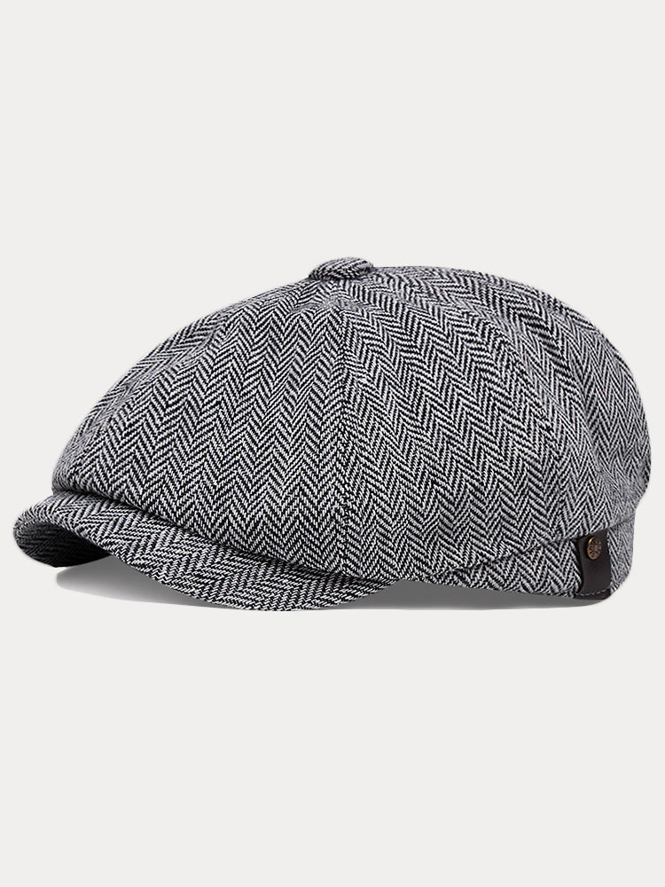 Vintage Herringbone Tweed Newsboy Cap