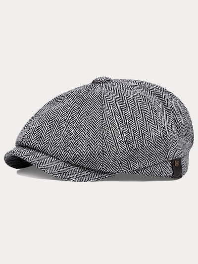 Vintage Herringbone Tweed Newsboy Cap