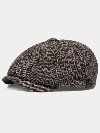 Vintage Herringbone Tweed Newsboy Cap