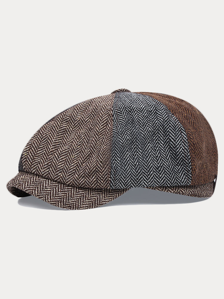 Vintage Herringbone Tweed Newsboy Cap