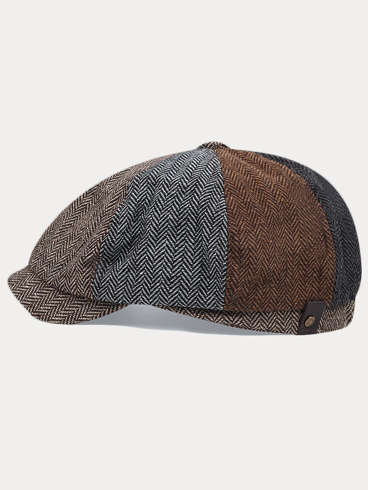 Vintage Herringbone Tweed Newsboy Cap