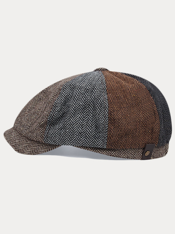 Vintage Herringbone Tweed Newsboy Cap