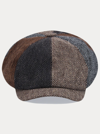 Vintage Herringbone Tweed Newsboy Cap