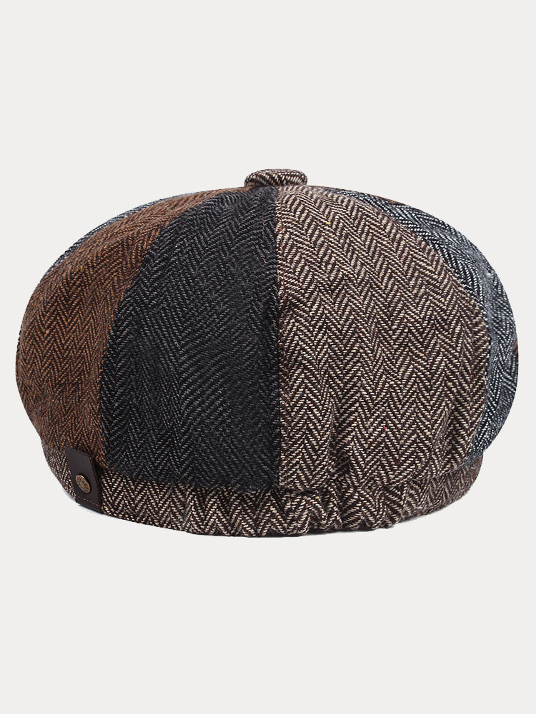 Vintage Herringbone Tweed Newsboy Cap
