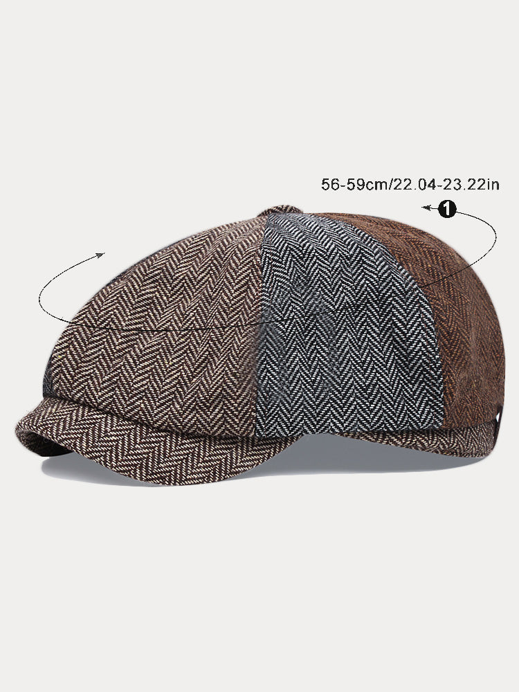 Vintage Herringbone Tweed Newsboy Cap