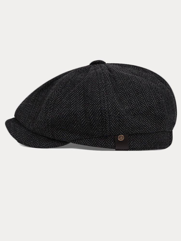 Classic Herringbone Tweed Newsboy Cap