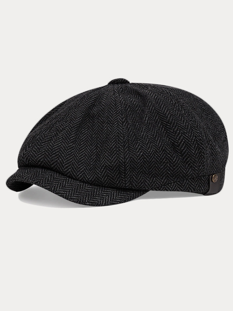 Classic Herringbone Tweed Newsboy Cap