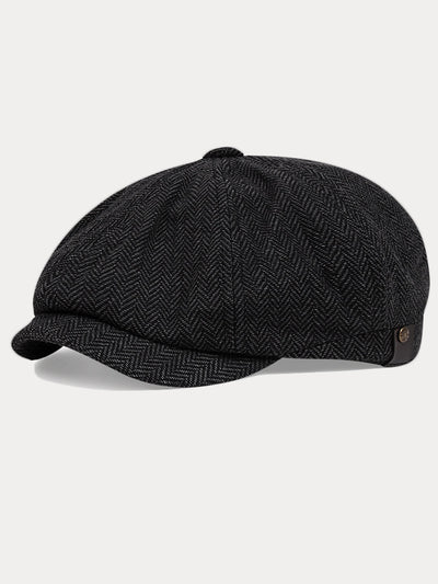 Classic Herringbone Tweed Newsboy Cap