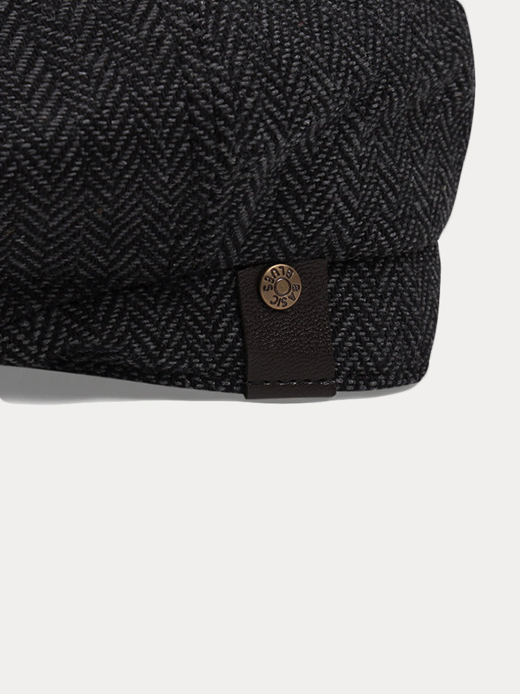Classic Herringbone Tweed Newsboy Cap