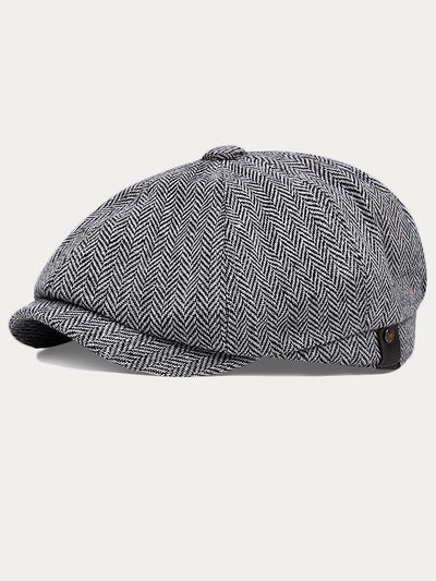 Classic Herringbone Tweed Newsboy Cap