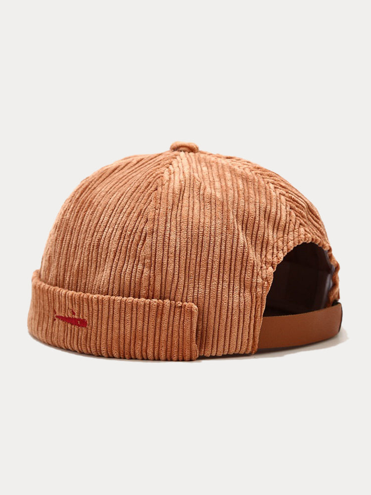 Stylish Fish Embroidery Corduroy Brimless Hat – COOFANDY display picture 2