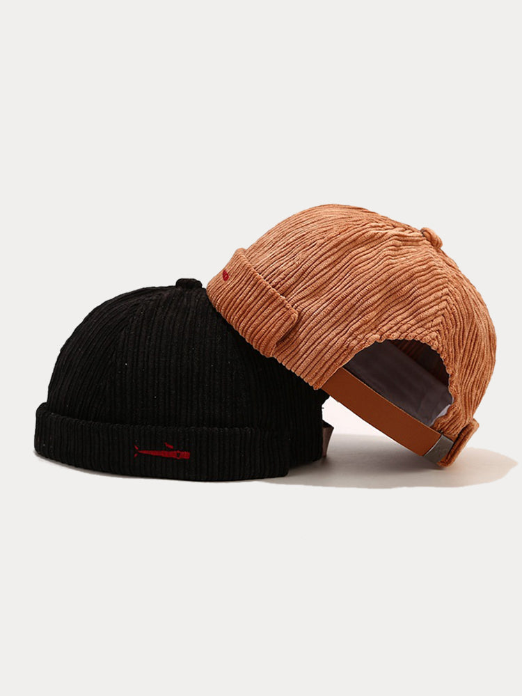 Stylish Fish Embroidery Corduroy Brimless Hat – COOFANDY display picture 3