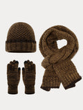 Two-Tone Knit Gloves Beanie Scarf 3-in-1 Set
