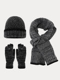 Two-Tone Knit Gloves Beanie Scarf 3-in-1 Set