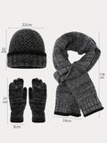 Two-Tone Knit Gloves Beanie Scarf 3-in-1 Set