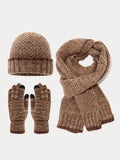 Two-Tone Knit Gloves Beanie Scarf 3-in-1 Set