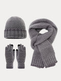 Two-Tone Knit Gloves Beanie Scarf 3-in-1 Set