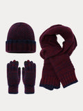 Two-Tone Knit Gloves Beanie Scarf 3-in-1 Set