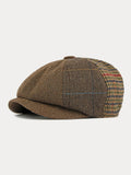 Retro Herringbone Patchwork Newsboy Cap