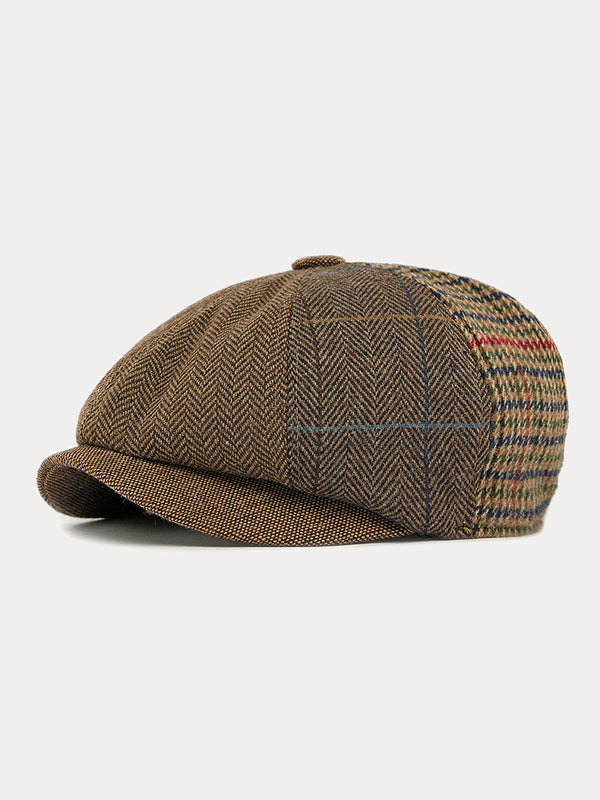 Retro Herringbone Patchwork Newsboy Cap