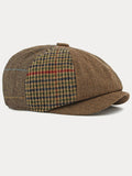 Retro Herringbone Patchwork Newsboy Cap