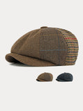 Retro Herringbone Patchwork Newsboy Cap