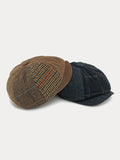 Retro Herringbone Patchwork Newsboy Cap